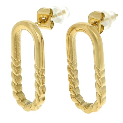 Pendientes ovalados con alambre liso y trenzado 22x10 mm Acero inoxidable chapado en oro 304L x2