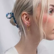 Pendientes ovalados con alambre liso y trenzado 22x10 mm Acero inoxidable chapado en oro 304L x2