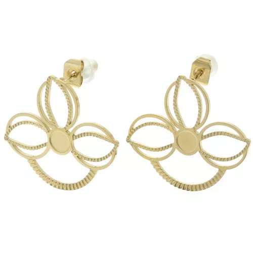 Pendientes flor 22x25 mm para cabujón de 4 mm - Acero inoxidable 316L dorado x2