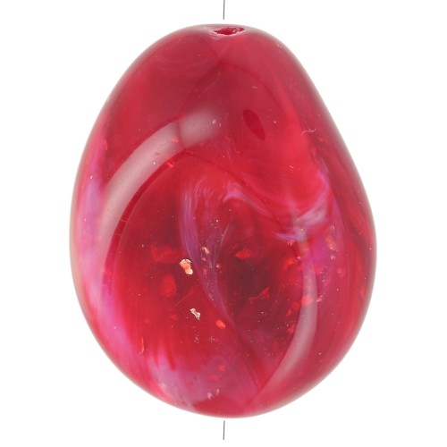 Cuenta plana irregular 25x20 mm en resina opaca - Rojo oscuro jaspeado purpurina x1