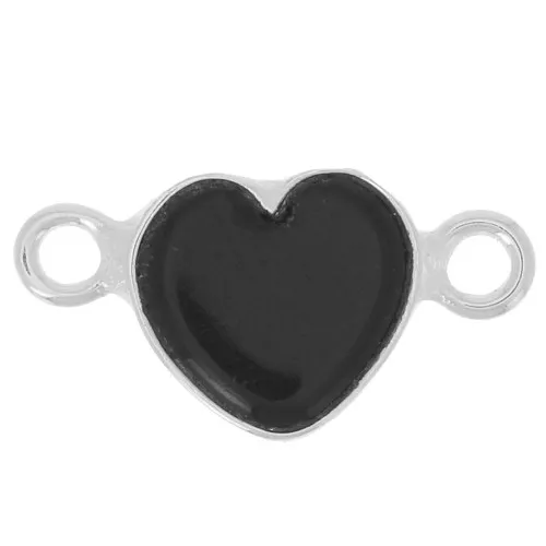 Entrepieza corazón 15x8 mm gema - Plateado fino - Onix negro x1