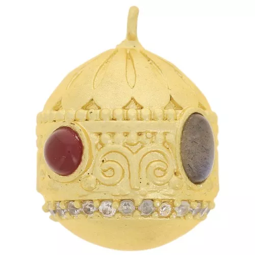 Colgante Étnico 21x16mm CZ y Gema - Cornalina Oro Fino - Labradorita