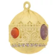 Colgante Étnico 21x16mm CZ y Gema - Oro Fino - Cornalina - Amatista