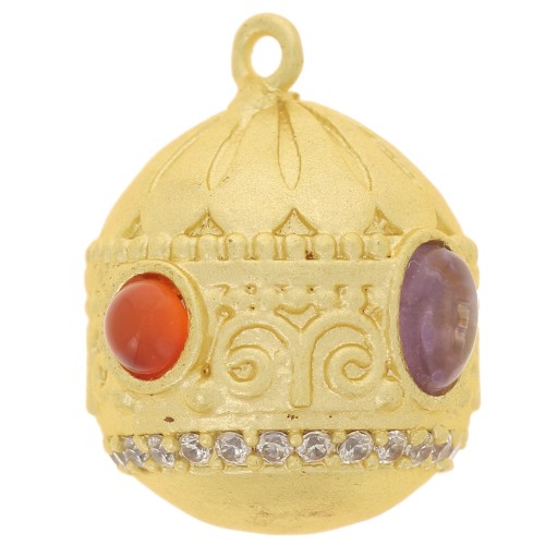 Colgante Étnico 21x16mm CZ y Gema - Oro Fino - Cornalina - Amatista
