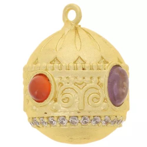 Colgante Étnico 21x16mm CZ y Gema - Oro Fino - Cornalina - Amatista