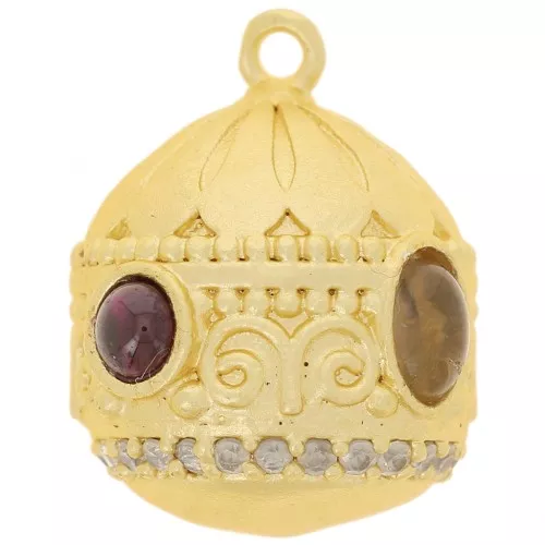 Colgante Étnico 21x16mm CZ y Piedras Preciosas - Oro Fino - Granate - Cuarzo Ahumado