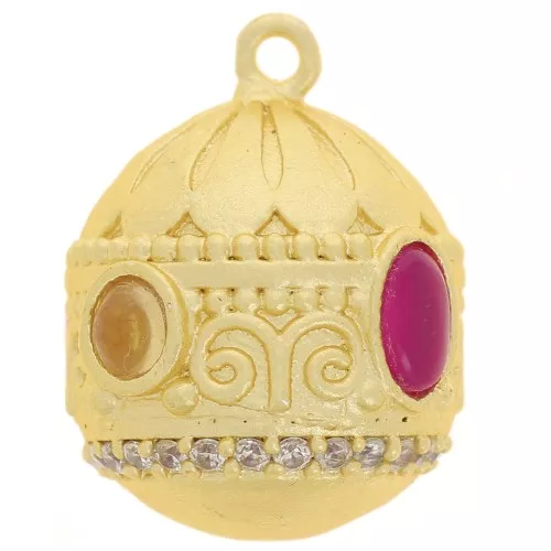 Colgante étnico 21x16mm CZ y gema Oro fino Citrino - Calcedonia rosa