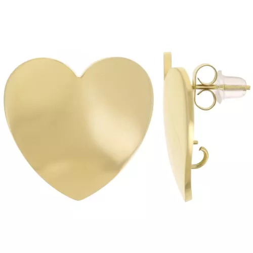 Pendientes corazón 21 mm - anilla abierta - Acero inoxidable 316L dorado x2