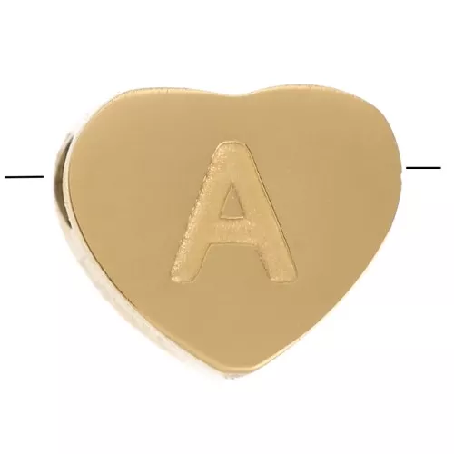 Letra del abecedario en forma de corazón de perlas 6x7 mm - A - Acero inoxidable 316L dorado x1