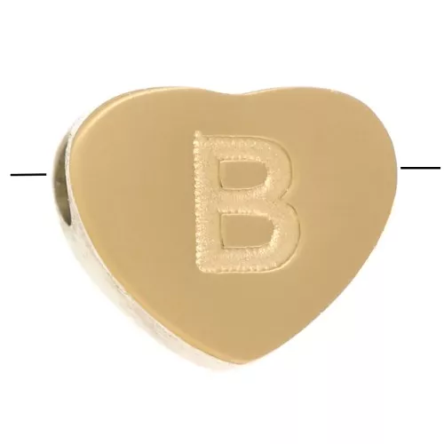 Letra del abecedario en forma de corazón de perlas 6x7 mm - B - Acero inoxidable 316L dorado x1