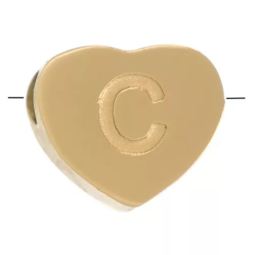 Letra del abecedario en forma de corazón de perlas 6x7 mm - C - Acero inoxidable 316L dorado x1