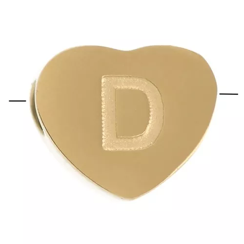 Abecedario de perlas en forma de corazón 6x7 mm - D - Acero inoxidable 316L Dorado x1