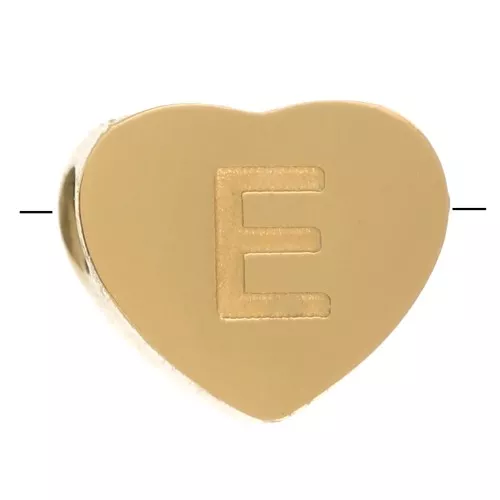 Letra del abecedario en forma de corazón de perlas 6x7 mm - E - Acero inoxidable 316L dorado x1