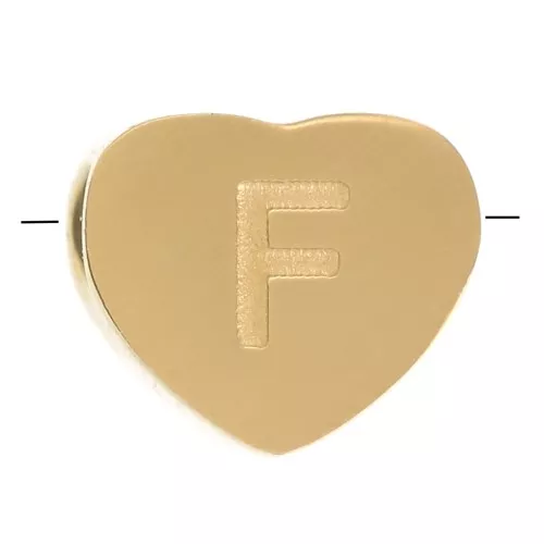 Letra del abecedario en forma de corazón de perlas 6x7 mm - F - Acero inoxidable 316L dorado x1