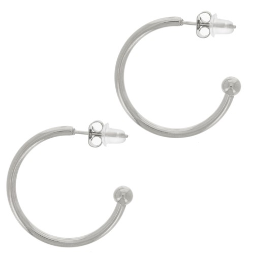Pendientes de aro abierto con bola pequeña - 24 mm - acero inoxidable 304L x2