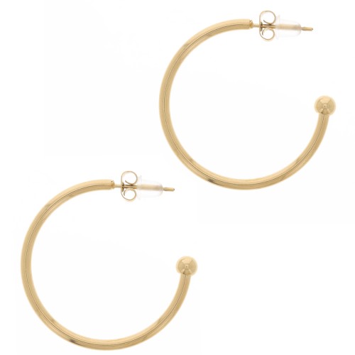 Pendientes de aro abierto con bola pequeña - 30 mm - Acero inoxidable 304L Dorado x2