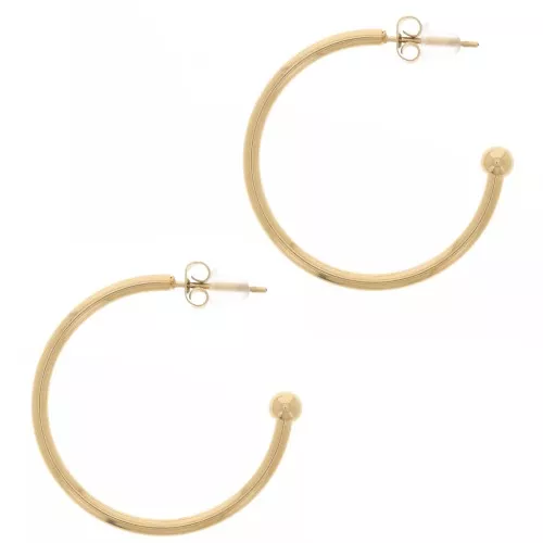 Pendientes de aro abierto con bola pequeña - 30 mm - Acero inoxidable 304L Dorado x2
