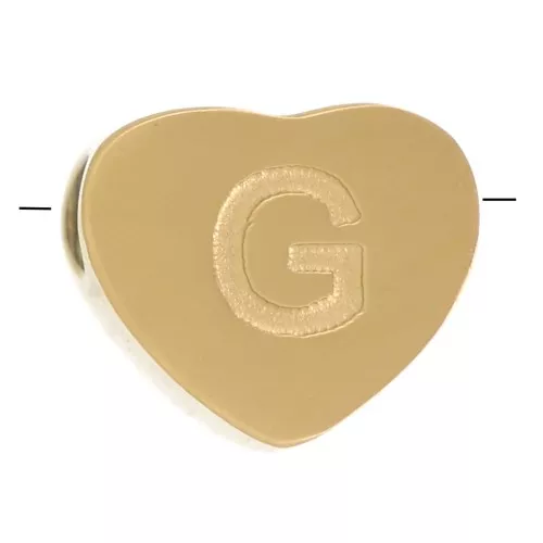 Letra del abecedario en forma de corazón de perlas 6x7 mm - G - Acero inoxidable 316L dorado x1