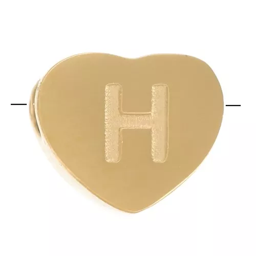 Letra del abecedario en forma de corazón perlada 6x7 mm - H - Acero inoxidable 316L dorado x1