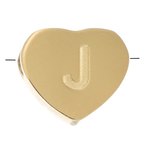 Letra del abecedario en forma de corazón de perlas 6x7 mm - J - Acero inoxidable 316L dorado x1
