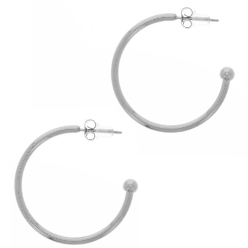 Pendientes de aro abierto con bola pequeña - 30 mm - acero inoxidable 304L x2