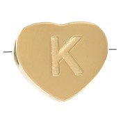 Letra del abecedario en forma de corazón de perlas 6x7 mm - K - Acero inoxidable 316L dorado x1