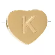 Letra del abecedario en forma de corazón de perlas 6x7 mm - K - Acero inoxidable 316L dorado x1