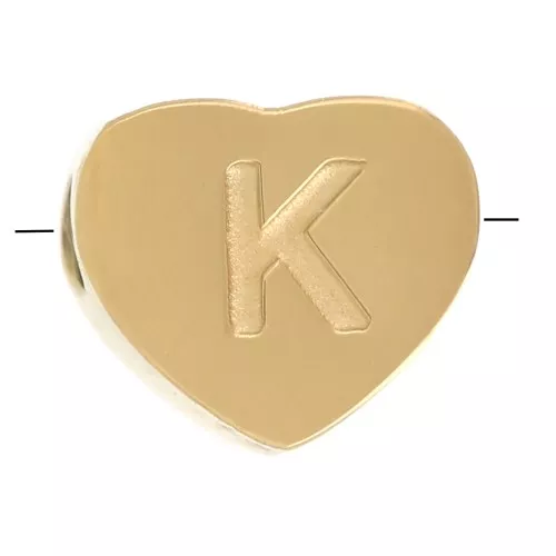 Letra del abecedario en forma de corazón de perlas 6x7 mm - K - Acero inoxidable 316L dorado x1