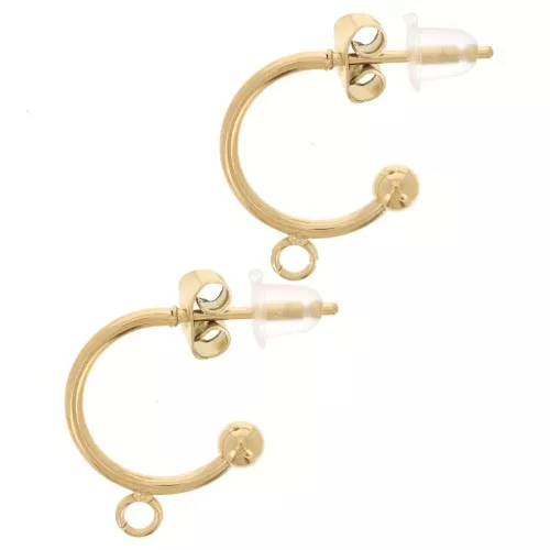 Pendientes de aro abierto - bola pequeña - 12 mm Acero inoxidable chapado en oro 304L x2