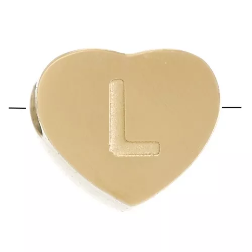 Letra del abecedario en forma de corazón de perlas 6x7 mm - L - Acero inoxidable 316L dorado x1