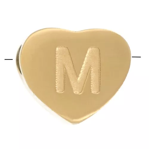 Letra del abecedario en forma de corazón de perlas 6x7 mm - M - Acero inoxidable 316L dorado x1