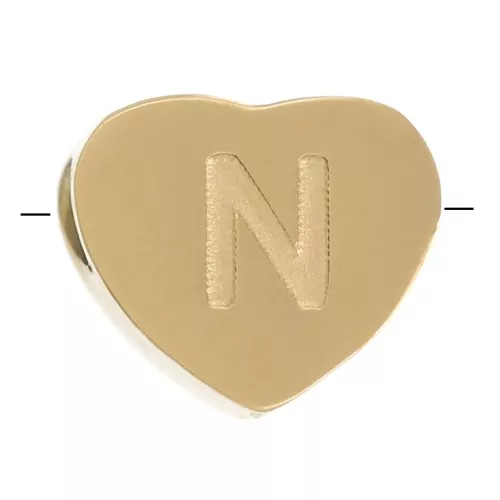 Letra del abecedario en forma de corazón perlada 6x7 mm - N - Acero inoxidable 316L dorado x1