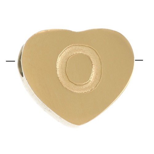 Letra del abecedario en forma de corazón de perlas 6x7 mm - O - Acero inoxidable 316L dorado x1