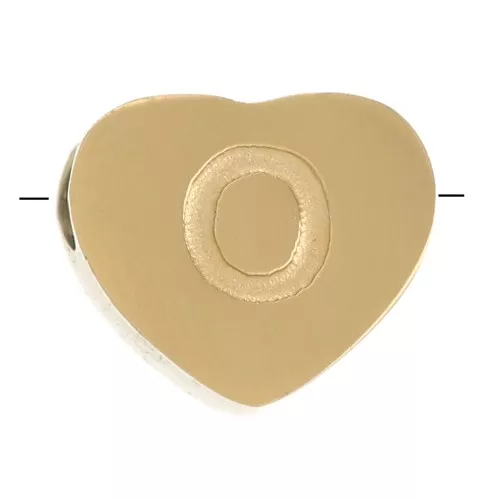 Letra del abecedario en forma de corazón de perlas 6x7 mm - O - Acero inoxidable 316L dorado x1