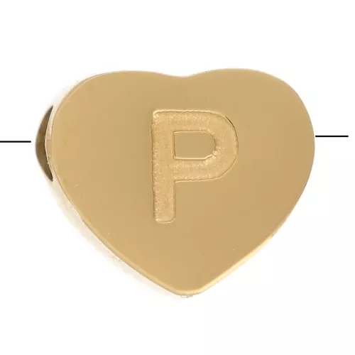 Letra del alfabeto en forma de corazón perlada 6x7 mm - P - Acero inoxidable 316L dorado x1