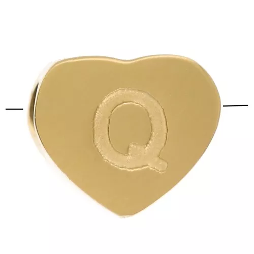 Letra del abecedario en forma de corazón de perlas 6x7 mm - Q - Acero inoxidable 316L dorado x1
