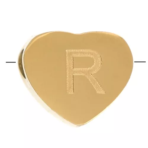 Letra del alfabeto en forma de corazón perlada 6x7 mm - R - Acero inoxidable 316L dorado x1