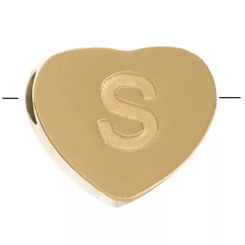 Letra del abecedario en forma de corazón de perlas 6x7 mm - S - Acero inoxidable 316L dorado x1
