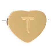Letra del abecedario en forma de corazón de perlas 6x7 mm - T - Acero inoxidable 316L dorado x1