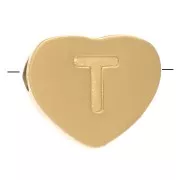 Letra del abecedario en forma de corazón de perlas 6x7 mm - T - Acero inoxidable 316L dorado x1