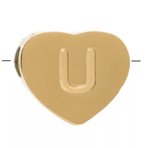 Letra del abecedario en forma de corazón de perlas 6x7 mm - U - Acero inoxidable 316L dorado x1