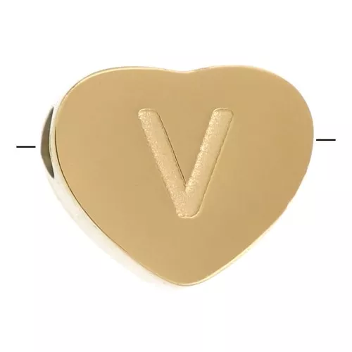 Letra del abecedario en forma de corazón perlada 6x7 mm - V - Acero inoxidable 316L dorado x1