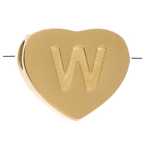 Letra del abecedario en forma de corazón de perlas 6x7 mm - W - Acero inoxidable 316L dorado x1