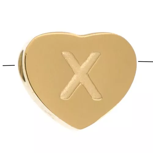 Abecedario de perlas en forma de corazón 6x7 mm - X - Acero inoxidable 316L Dorado x1