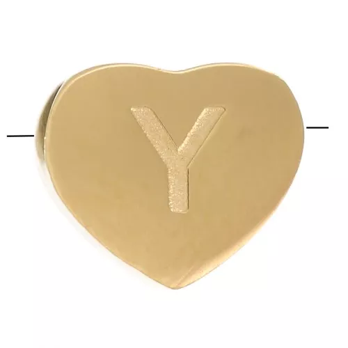 Letra del abecedario en forma de corazón perlada 6x7 mm - Y - Acero inoxidable 316L dorado x1