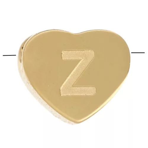 Letra del abecedario en forma de corazón de perlas 6x7 mm - Z - Acero inoxidable 316L dorado x1