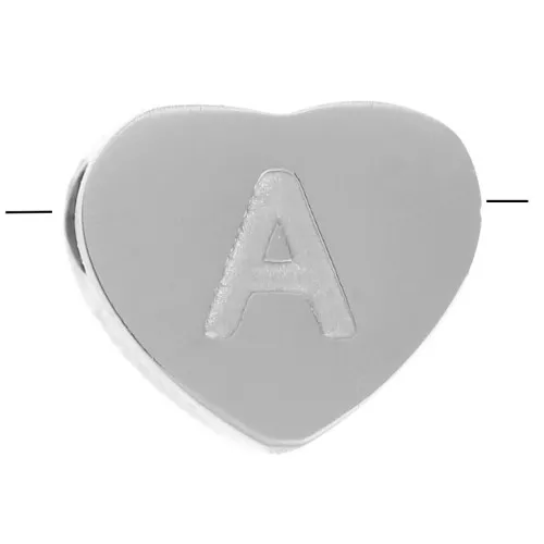 Abecedario de perlas en forma de corazón 6x7 mm - A - Acero inoxidable 316L x1