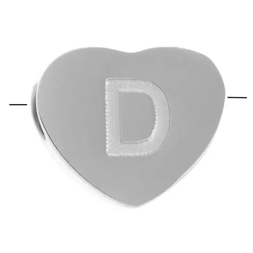 Abecedario de perlas en forma de corazón 6x7 mm - D - Acero inoxidable 316L x1