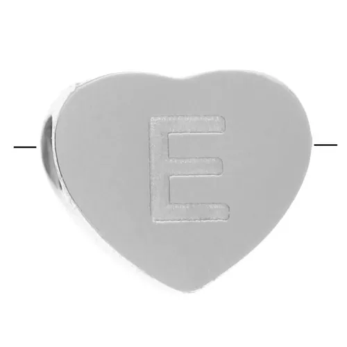Abecedario de perlas en forma de corazón 6x7 mm - E - Acero inoxidable 316L x1
