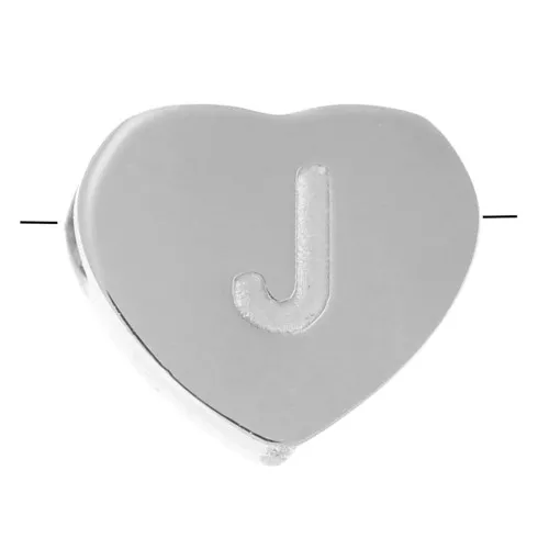 Letra del alfabeto en forma de corazón perlada 6x7 mm - J - Acero inoxidable 316L x1